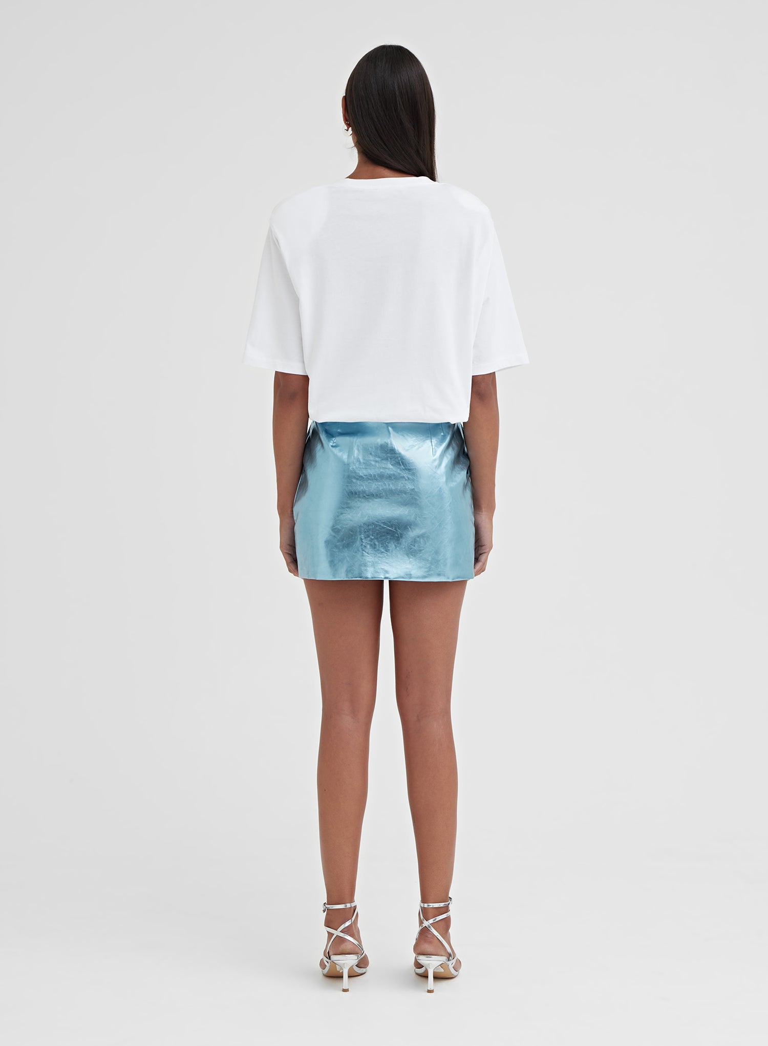 Blue Metallic Faux Leather Mini Skirt